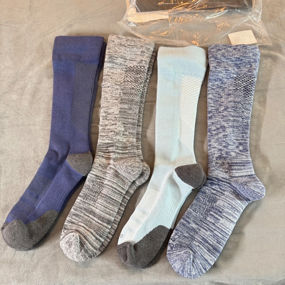 Tommie Copper Unisex 4PK OTC Compression Socks Medium Blue Grey Nanoglide Sport
